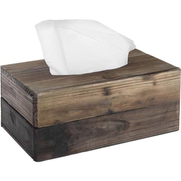 MyGift Rustic Dark Torched Wood Rectangular Tissue Box Holder Cover, Bathroom - Picture 1 of 7